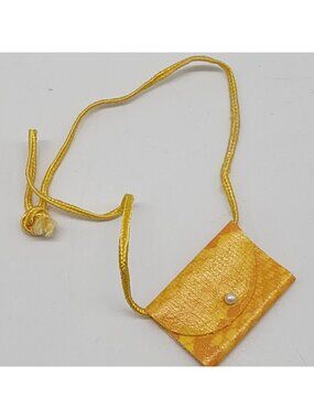 Mattel Barbie Cross Body Clutch Purse Bag Yellow Faux Animal Print Pearl